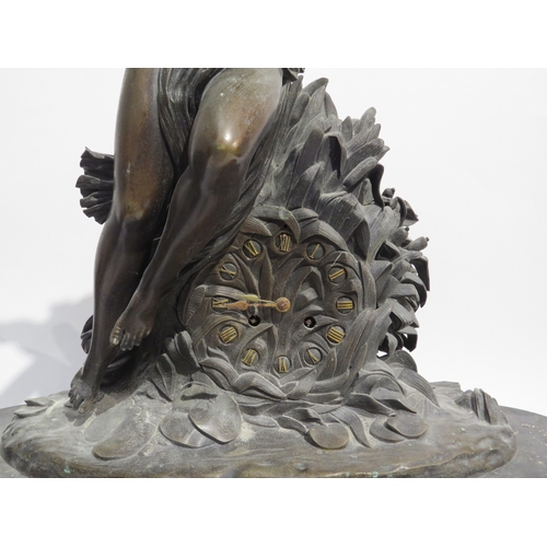 8054 - A large 19th Century French figural form bronze mantel clock depicting fairy by a bush, Roman numera... 