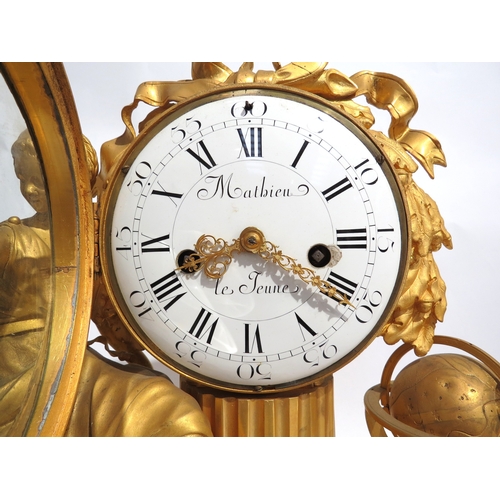 8048 - An early 19th Century French gilt metal mantel clock depicting Urania, white enamel Roman numeral di... 