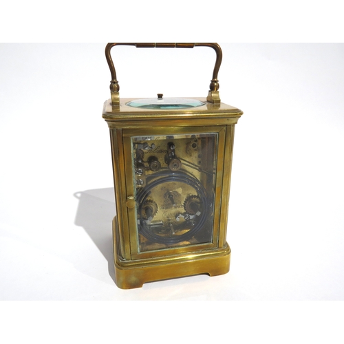 8101 - A French Hall & Co. brass cased carriage timepiece in travel case, white Roman dial signed 'Hall & C... 