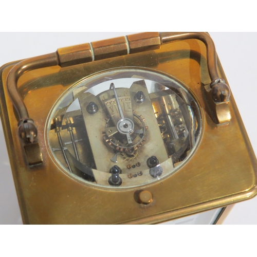 8101 - A French Hall & Co. brass cased carriage timepiece in travel case, white Roman dial signed 'Hall & C... 