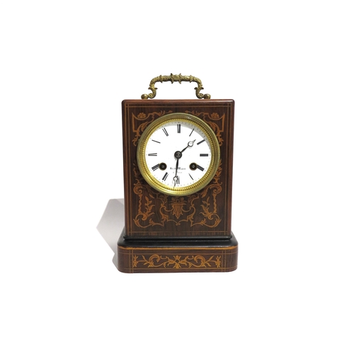 8093 - A 19th Century rosewood marquetry inlaid mantel clock by Henry Marc, circa 1865, eight day movement ... 