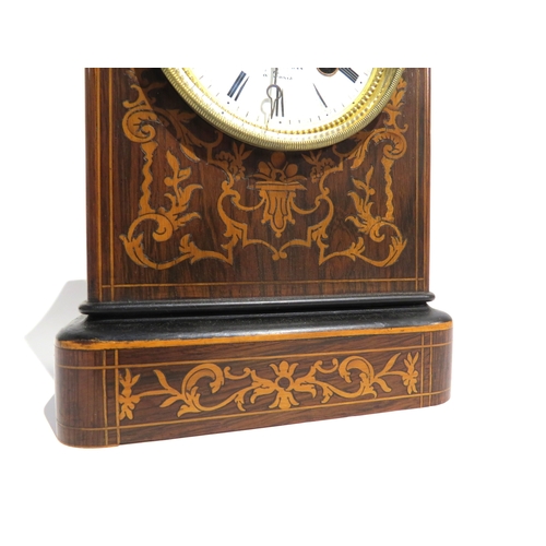 8093 - A 19th Century rosewood marquetry inlaid mantel clock by Henry Marc, circa 1865, eight day movement ... 