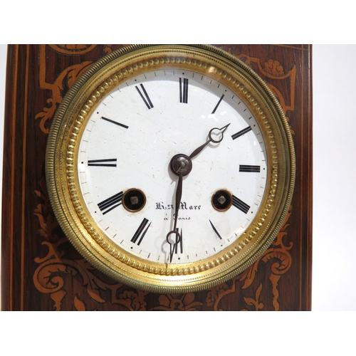 8093 - A 19th Century rosewood marquetry inlaid mantel clock by Henry Marc, circa 1865, eight day movement ... 