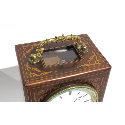 8093 - A 19th Century rosewood marquetry inlaid mantel clock by Henry Marc, circa 1865, eight day movement ... 