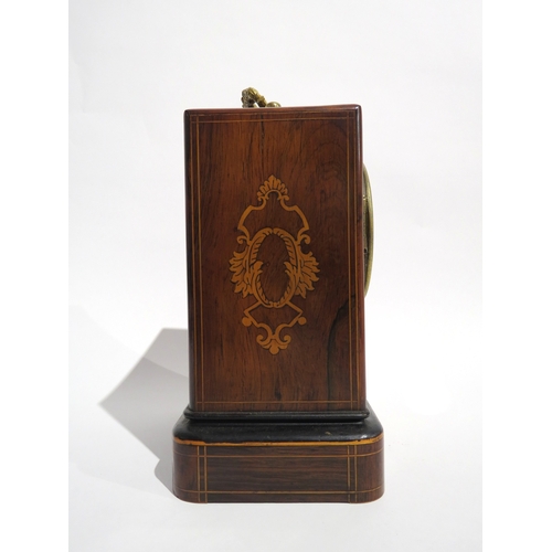 8093 - A 19th Century rosewood marquetry inlaid mantel clock by Henry Marc, circa 1865, eight day movement ... 