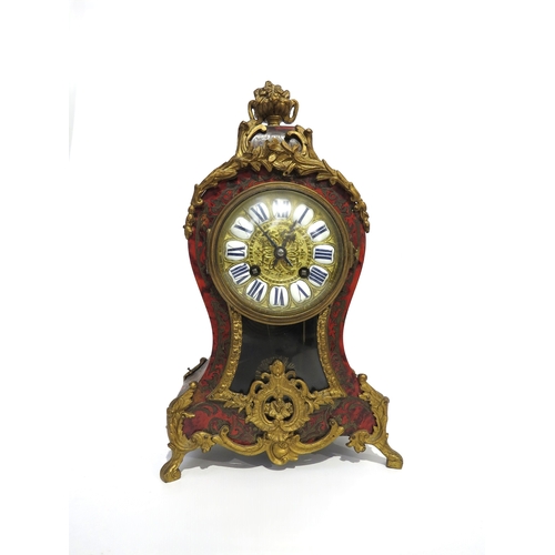 8069 - A French boulle clock with ornate gilt metal inlaid tortoiseshell case, enamel cartouche Roman numer... 