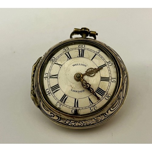 5236 - WELDON OF LONDON: An 18th Century silver and tortoiseshell triple cased pocket watch. The outer case... 