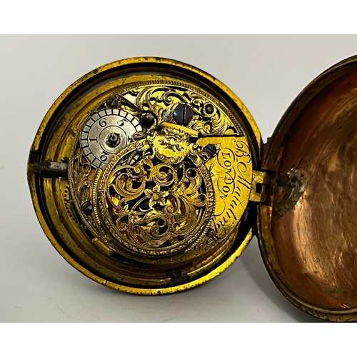 5231 - SIGNED B MAUDING, LONDON: An 18th Century gilt metal pair cased pocket watch. The outer case with na... 