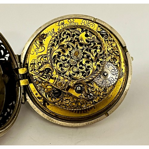 5267 - SIGNED ZOLLING, LONDON: A late 17th/early 18th Century silver pair cased repeating pocket watch. The... 