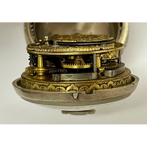 5267 - SIGNED ZOLLING, LONDON: A late 17th/early 18th Century silver pair cased repeating pocket watch. The... 