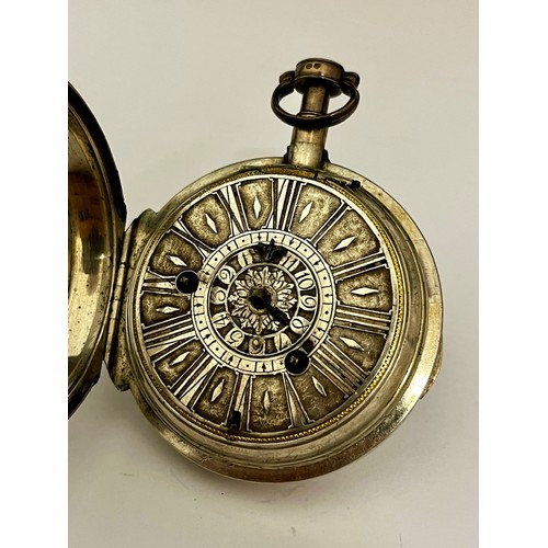 5282 - SIGNED CLERC A AVIGNON: A late 17th/early 18th Century French silver cased alarm pocket watch. The s... 