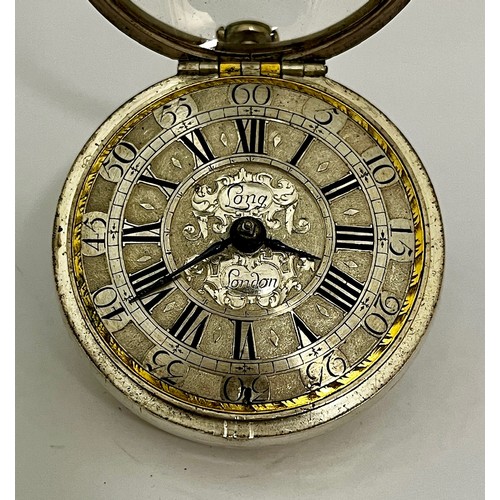 5275 - JOHN LONG OF LONDON: A late 17th/early 18th Century silver pair cased pocket watch. The silver dial ... 