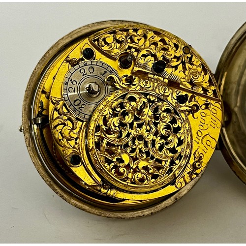 5275 - JOHN LONG OF LONDON: A late 17th/early 18th Century silver pair cased pocket watch. The silver dial ... 