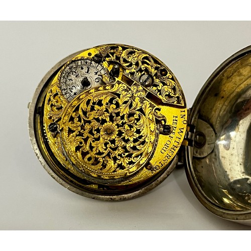 5268 - WITHERSTON OF HEREFORD: A late 17th/early 18th Century silver pair cased pocket watch. The silver di... 