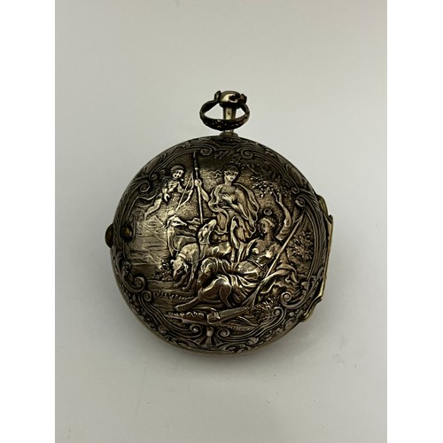 5261 - REGUILLON BERGIER: A late 17th/early 18th Century French silver pair cased pocket watch. The outer c... 