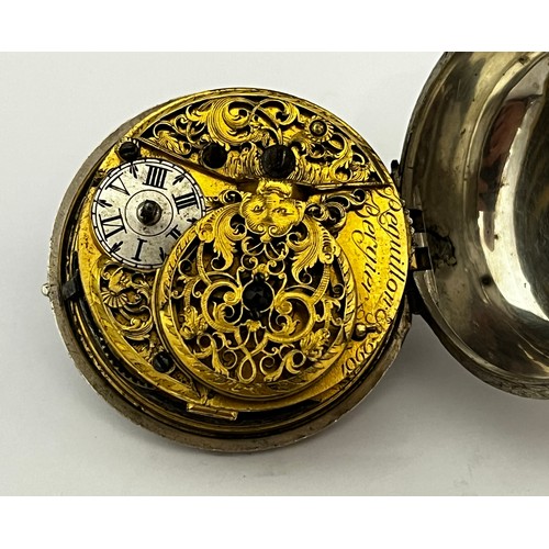 5261 - REGUILLON BERGIER: A late 17th/early 18th Century French silver pair cased pocket watch. The outer c... 