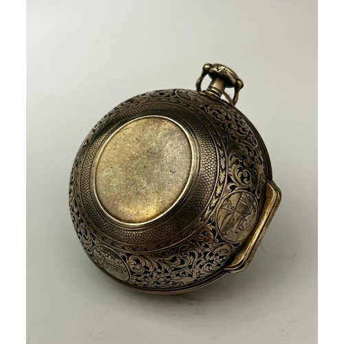 5280 - D. HUBERT OF LONDON: A late 17th/early 18th Century silver pair cased pocket watch with alarm. The o... 