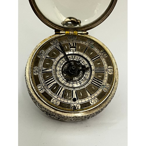 5280 - D. HUBERT OF LONDON: A late 17th/early 18th Century silver pair cased pocket watch with alarm. The o... 