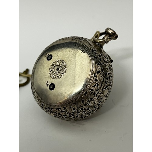 5280 - D. HUBERT OF LONDON: A late 17th/early 18th Century silver pair cased pocket watch with alarm. The o... 