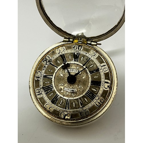 5277 - GABRIER LONDON: A late 17th/early 18th Century silver pair cased pocket watch. The silver dial with ... 