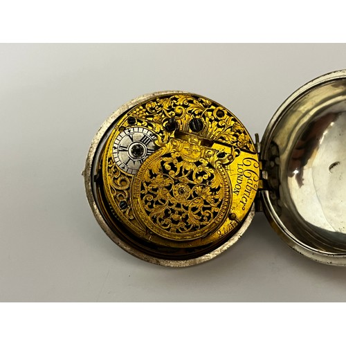 5277 - GABRIER LONDON: A late 17th/early 18th Century silver pair cased pocket watch. The silver dial with ... 