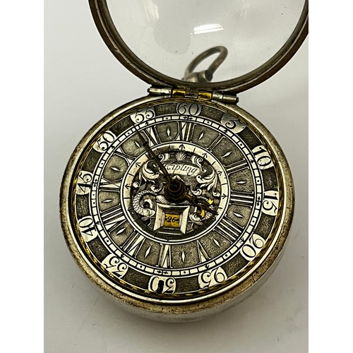 5270 - WILLIAM KIPLING OF LONDON: A late 17th/early 18th Century silver pair cased pocket watch. The silver... 