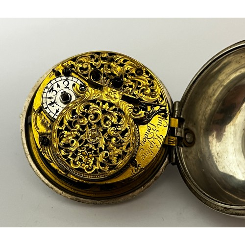 5270 - WILLIAM KIPLING OF LONDON: A late 17th/early 18th Century silver pair cased pocket watch. The silver... 