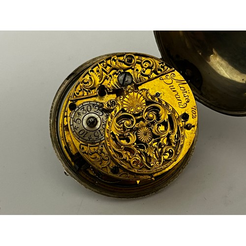 5264 - SIGNED MOÏSE DURAND: A late 17th/early 18th Century silver pair cased pocket watch. The silver dial ... 