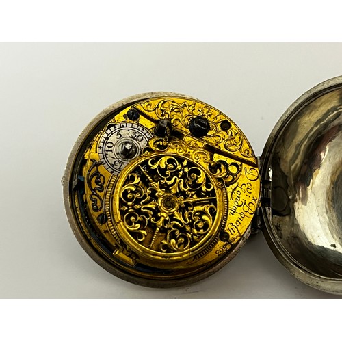 5278 - SIGNED DEV BOWLY, LONDON: A late 17th/early 18th Century silver pair cased pocket watch. The silver ... 