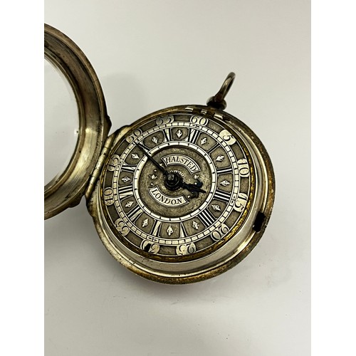 5272 - ROBERT HALSTED OF LONDON: A late 17th/early 18th Century silver front hinge-opening pocket watch. Th... 