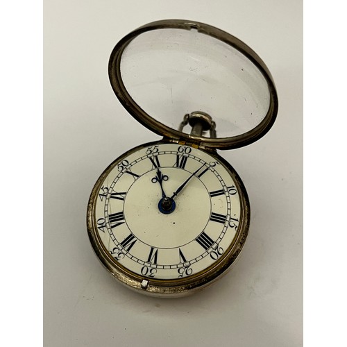 5212 - SIGNED ALEX CUMMING, LONDON: An 18th Century silver pair cased pocket watch. The outer case with emb... 