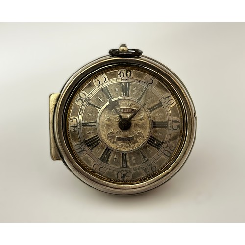 5277 - GABRIER LONDON: A late 17th/early 18th Century silver pair cased pocket watch. The silver dial with ... 