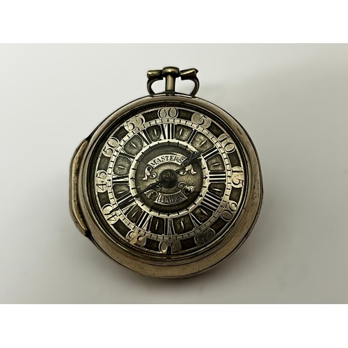 5279 - JOHN MASTERS OF LONDON: A late 17th/early 18th Century silver front-opening pocket watch. The silver... 