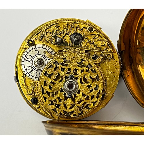 5209 - JOHN GORDON OF LONDON: An 18th Century gilt metal cased pocket watch. The enamelled Roman and Arabic... 