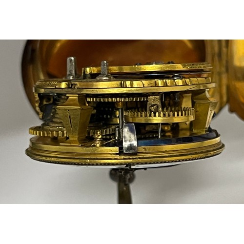 5209 - JOHN GORDON OF LONDON: An 18th Century gilt metal cased pocket watch. The enamelled Roman and Arabic... 