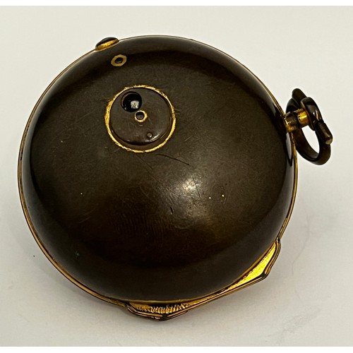 5209 - JOHN GORDON OF LONDON: An 18th Century gilt metal cased pocket watch. The enamelled Roman and Arabic... 