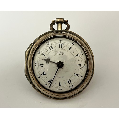 5210 - GEORGE PRIOR OF LONDON: An 18th Century silver pair cased pocket watch. The enamelled Turkish market... 