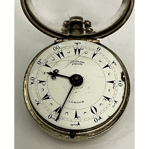 5210 - GEORGE PRIOR OF LONDON: An 18th Century silver pair cased pocket watch. The enamelled Turkish market... 