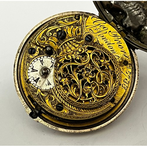 5210 - GEORGE PRIOR OF LONDON: An 18th Century silver pair cased pocket watch. The enamelled Turkish market... 