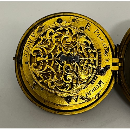 5206 - PASCAL HUBERT OF ROUEN: A late 17th/early 18th Century French gilt brass cased pocket watch with ala... 