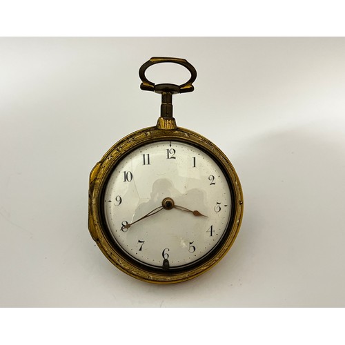 5202 - SIGNED J PAULET: An 18th Century gilt metal pair cased repeating pocket watch. The outer and inner c... 