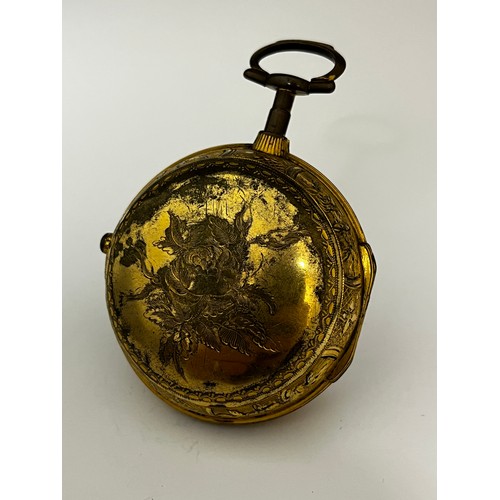 5202 - SIGNED J PAULET: An 18th Century gilt metal pair cased repeating pocket watch. The outer and inner c... 