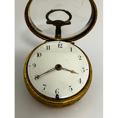 5202 - SIGNED J PAULET: An 18th Century gilt metal pair cased repeating pocket watch. The outer and inner c... 