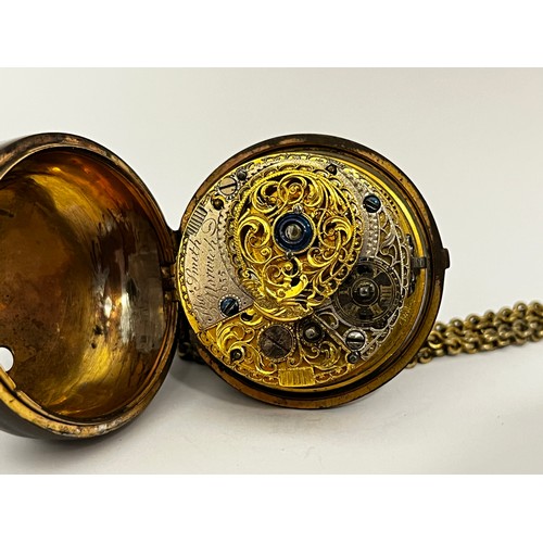 5201 - THOMAS SMITH OF NORWICH: An early to mid 18th Century gilt metal pair cased pocket watch. The enamel... 