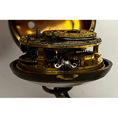 5201 - THOMAS SMITH OF NORWICH: An early to mid 18th Century gilt metal pair cased pocket watch. The enamel... 