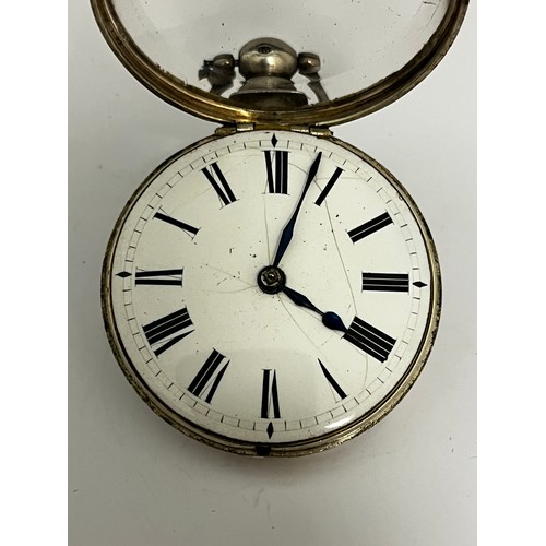 5200 - A 19th Century silver pair cased pocket watch. The enamelled Roman dial (hairlined) with blued steel... 