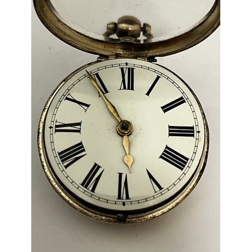 5197 - JOHN MANZIA CANOVA OF HALESWORTH: An early to mid 19th Century silver pair cased pocket watch. The e... 