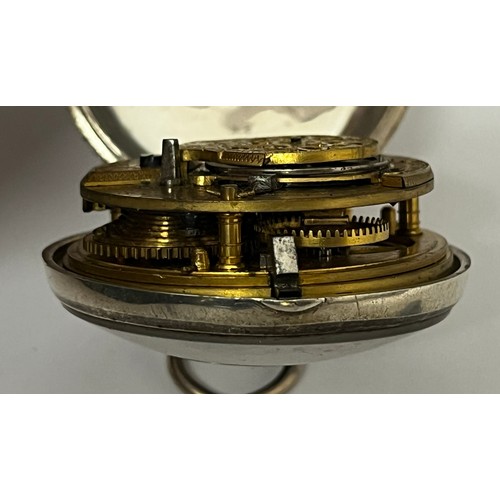 5197 - JOHN MANZIA CANOVA OF HALESWORTH: An early to mid 19th Century silver pair cased pocket watch. The e... 