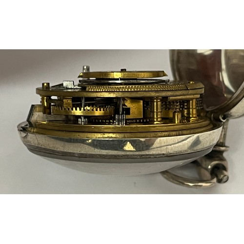 5197 - JOHN MANZIA CANOVA OF HALESWORTH: An early to mid 19th Century silver pair cased pocket watch. The e... 