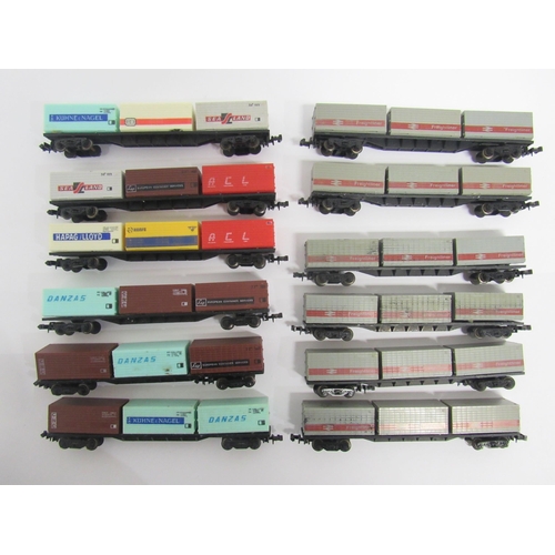 5154 - A collection of unboxed Lima N gauge model railway Freightliner container wagons including six in Ra... 